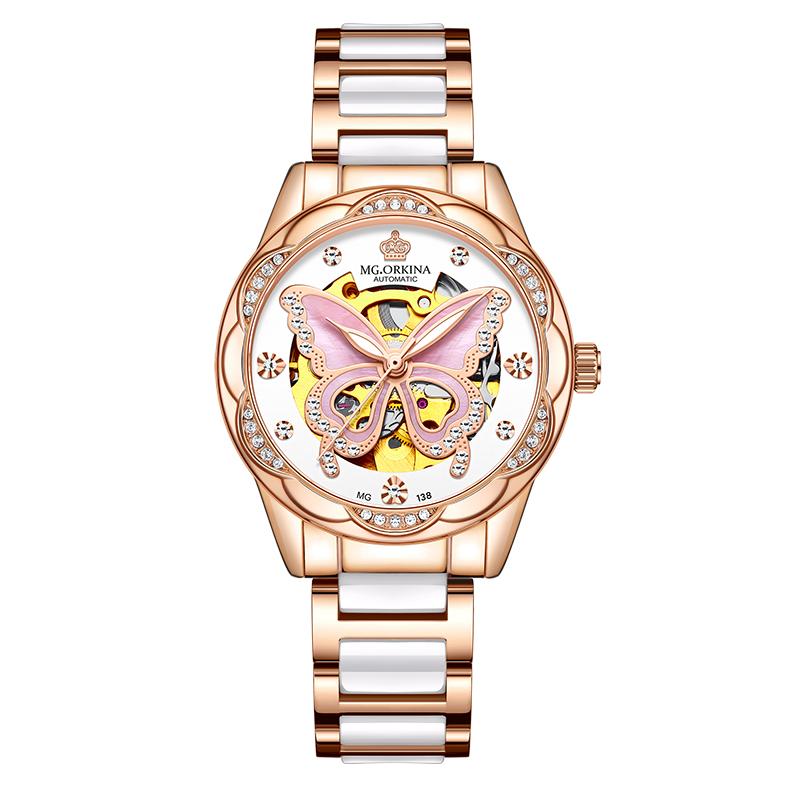 Fashion Women Mechanical Watch Waterproof Luxury Brand Ladies Automatic WristWatch Ceramic Hollow Clock