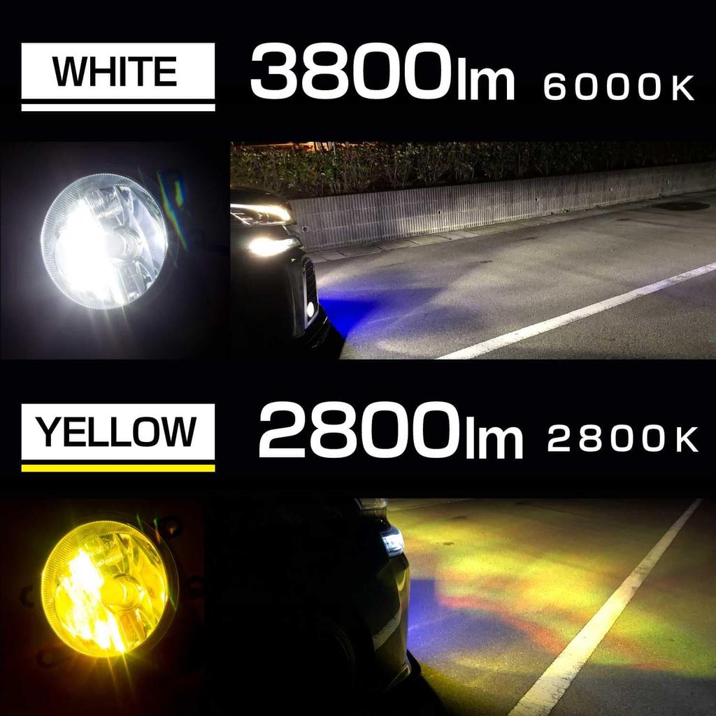 VALENTI LED Fog 3800lm Bulbs, Bi-Color, H8/11/16, Yellow/White, 6000K/2800K,