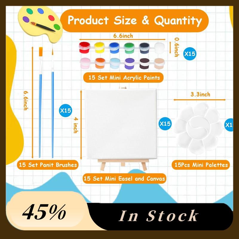 

A60Z Top 15 Set Mini Canvas And Easel Set, 4 X 4 Inch Mini Canvas And Stretched Easel + Acrylic Paints + Brushes + Palettes Dura