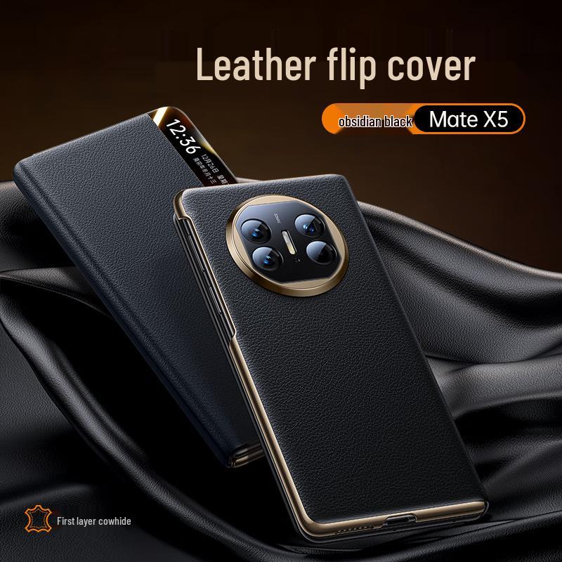 

Tianjue Top-Grain Leather Folding Phone Case for Huawei Mate X Series Huawei Mate X5/X3 Universal