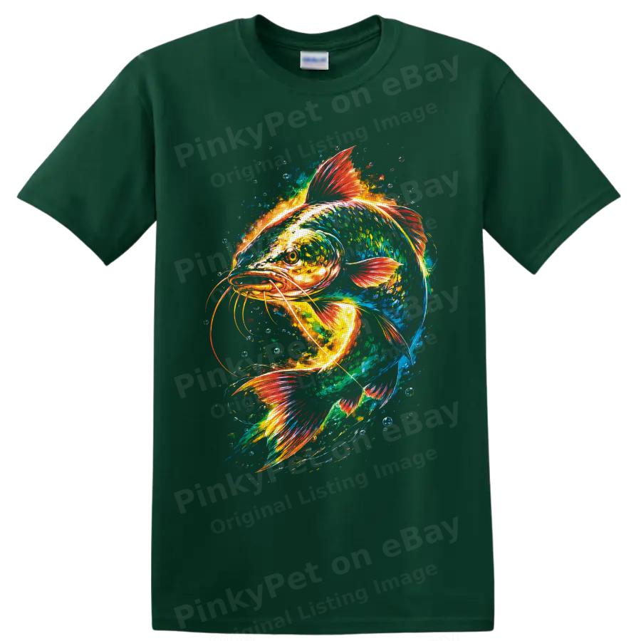 Catfish T Shirt Colorful Neon Aquatic Fish Art Fishing Angler Graphic Tee Gift
