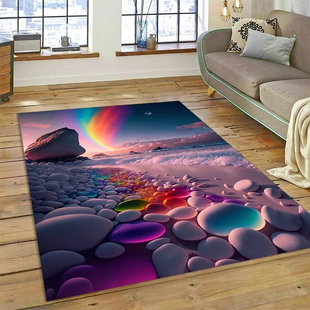 2025 New Style Colorful Pebble Rainbow Road Beach Stone Nature Carpet Rug for Living Room Bedroom Home Sofa,Non-slip Floor Mat