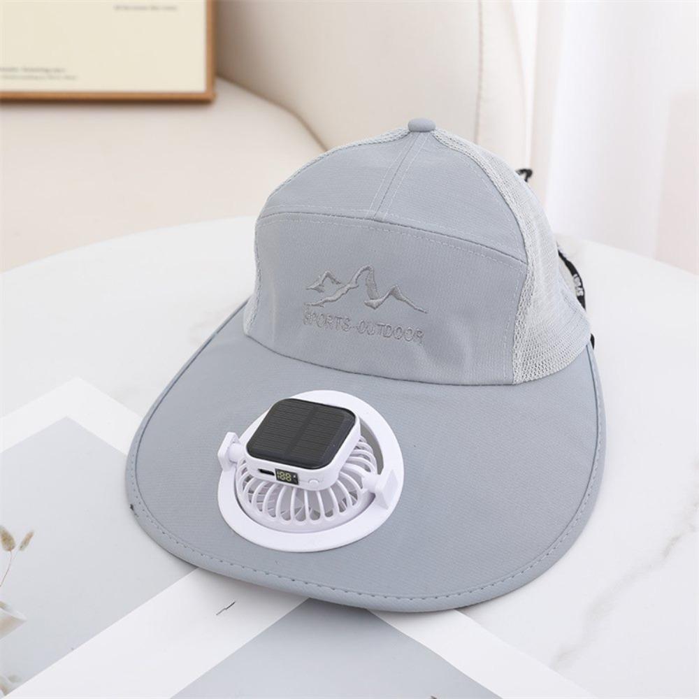 Breathable Solar Fan Hat USB Charging Sun Protection Caps Fashion Full Mesh Hats  Summer светло-серый