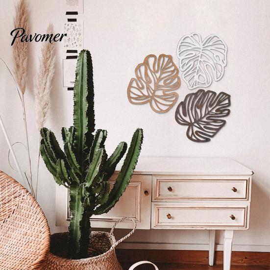 Wooden Wall Art Decor 3Pcs Hollow Monstera Leaf Decoration, Tropical Hanging Plaque, Decorative Gift for Housewarming Sculpture with Hook Living Room