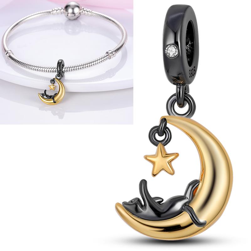 Charms Bead Copper Starlit Sky Moon Sun Earth Universe Charm Fit Bangle Bracelet Necklace Diy Jewelry