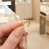 Women Ring, Four-Leaf Clover Design Finger Ring with Rhinestones Prong-Setting, Adjustable Opening Finger Band for Jewelry Gift
