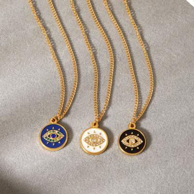 Dripping Oil Diamond-Encrusted Evil Eye Pendant Necklace, Light Luxury Niche Titanium Steel Choker for Women