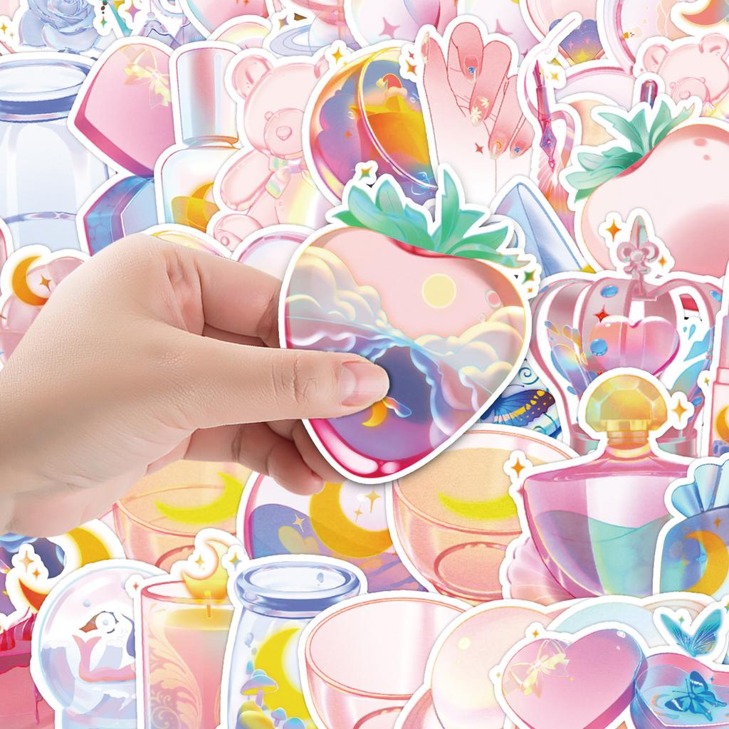 50 Dreamy Transparent Texture Graffiti Stickers Computer Water Cup Car Decoration Stickers Waterproof Creative Children's Card Stickers