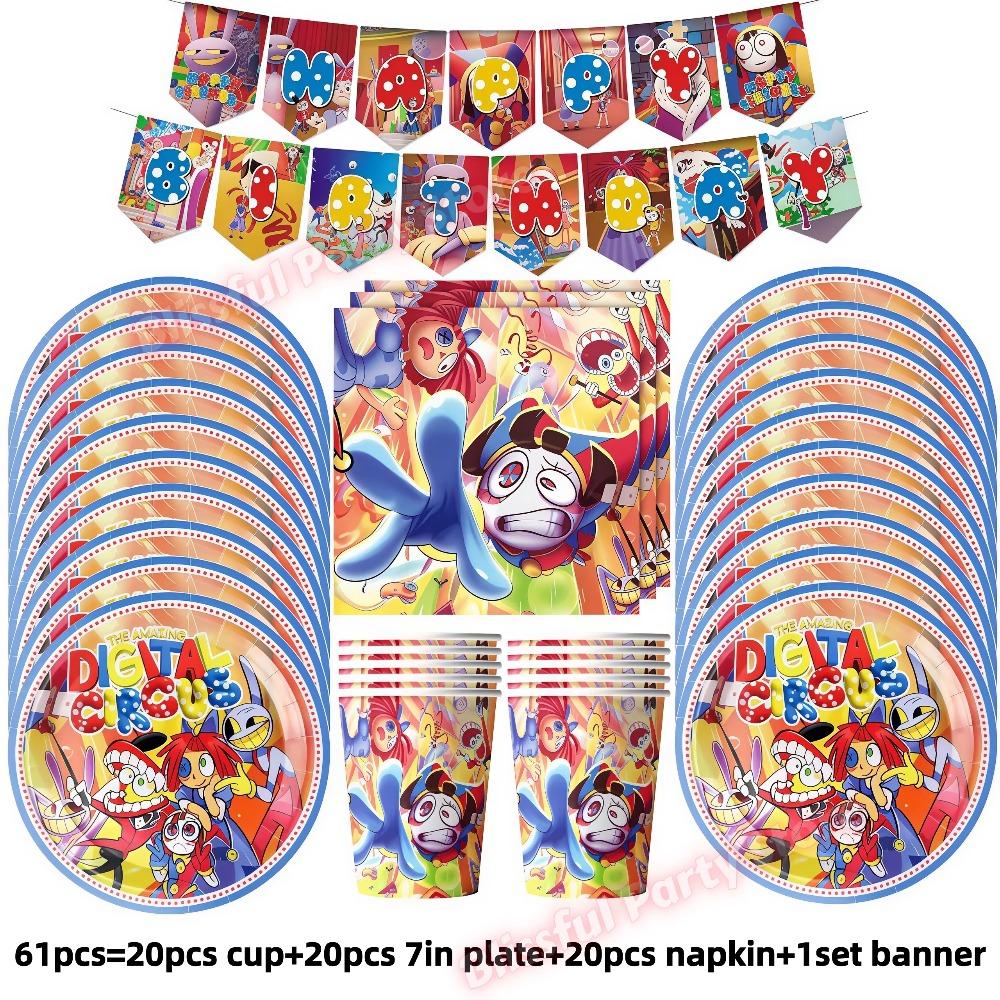 Amazing Birthday Decorations Digitaled Circus Tableware Plate Cup Napkin for Kids Party Photo Props Baby Shower Party Supplies F