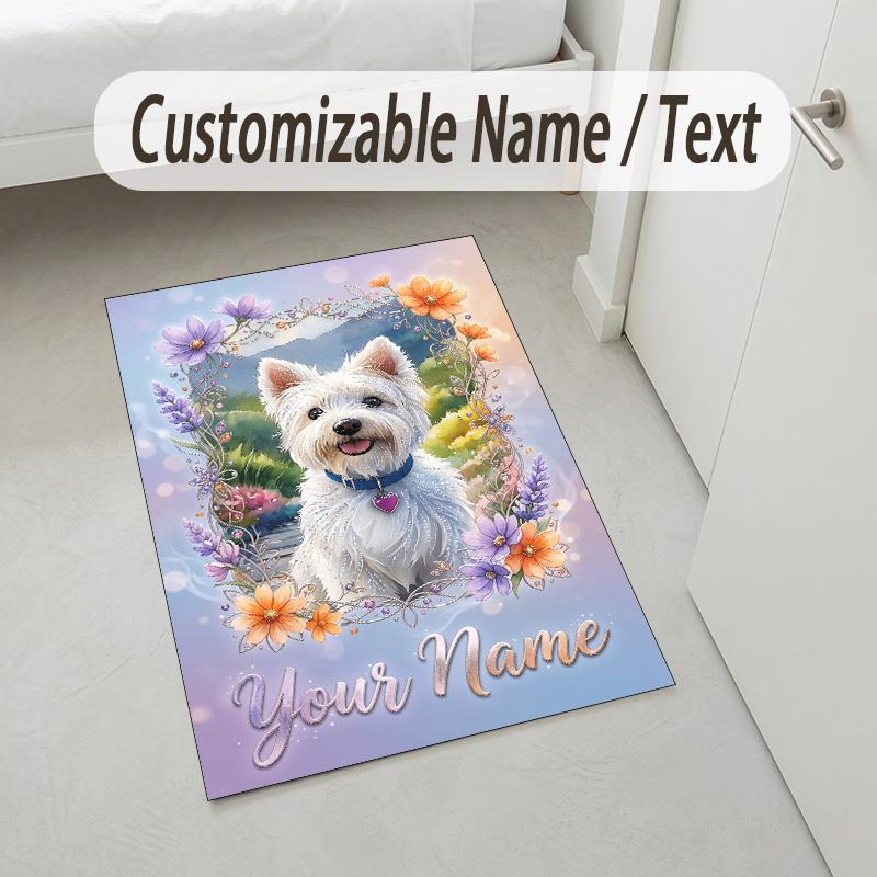 Floral Garden Theme Crystal Velvet Rug Personalized Custom Name Text Soft Floor Mat Home Decor