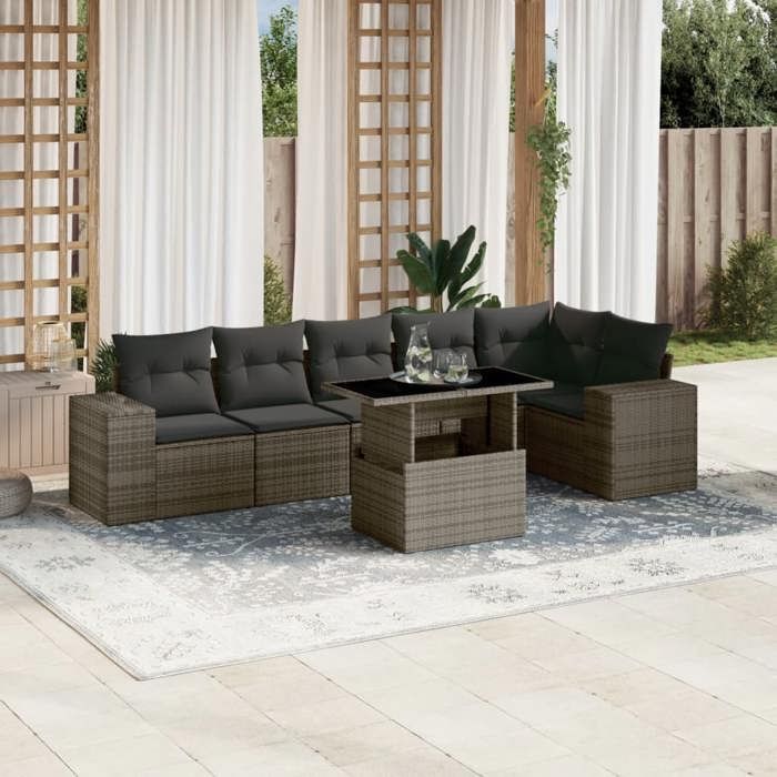 VidaXL Garden Lounge Set with Cushions 7 Pcs Grey Braided Resin 3269180