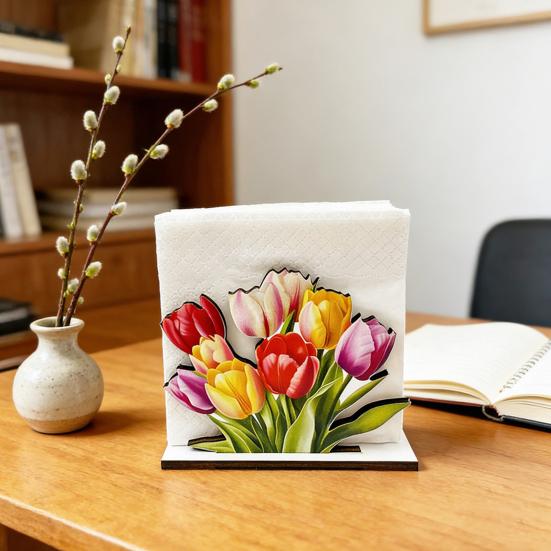 Flower Napkin Holder for Table Decor, Floral Paper Towel Holder, Freestanding Napkin Dispenser for Kitchen Dinner Restaurant Bar Decoration