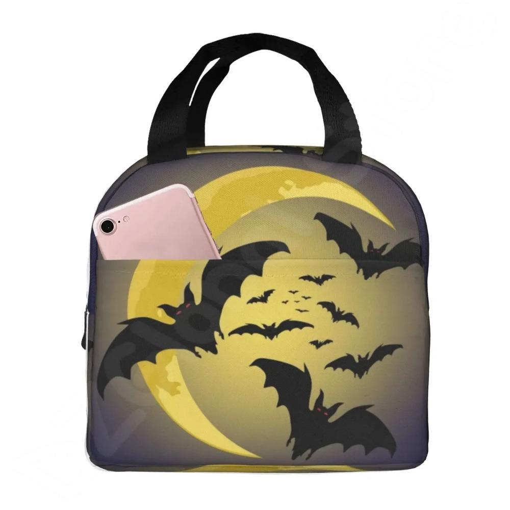 Geantă de prânz cu lilieci de Halloween, cutie de prânz reutilizabilă, impermeabilă, termică, tip geantă tote bento, recipient pentru prânz, geantă frigorifică pentru femei, geantă izolată