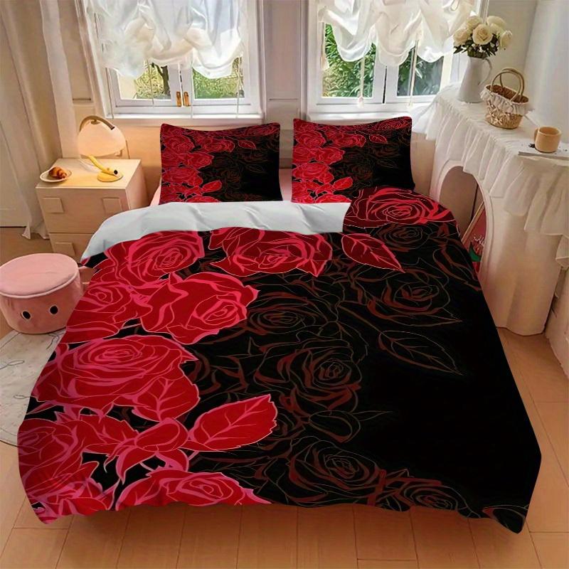 3pcs Red Roses Bedding Set, Breathable And Soft, Suitable for All Seasons Machine Washable, Suitable for Bedroom Decoration,yy250822111