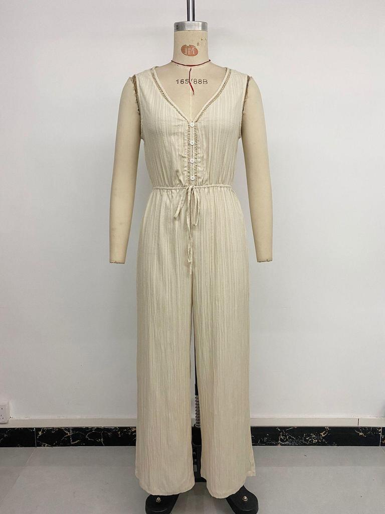 2026 Frühling/Sommer V-Ausschnitt Ärmellos Jumpsuit mit hoher Taille - Europäischer & Amerikanischer Resort Lässiger Stil für Damen