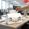 2D Flat, 1pc Tissue Box, Printed On Both Sides, Modern Artistic Tissue Box Lantern Crescent Flowers Print, Durable Polyester Fabric for Home, Office,
