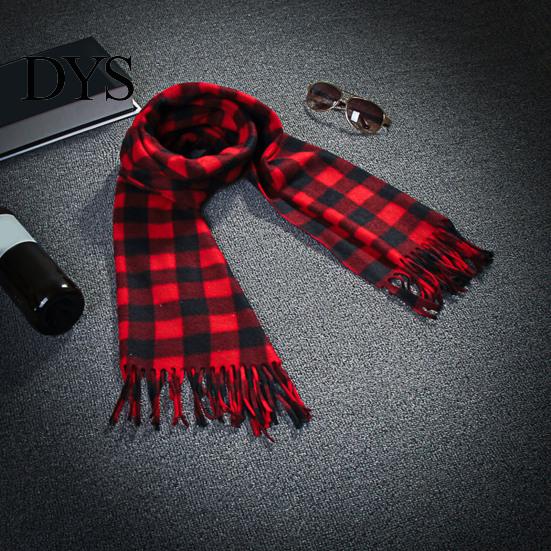 Imitation Cashmere Feel Scarf 10Pcs Men Women Plaid Print Tassel Trim Double Warm Winter Sided Velvet Long Contrast Color Thermal