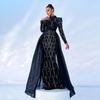 Wedding Dress European and American New Style Long-Sleeved Round Neck Long Sequined Banquet Cape Fishtail Evening Dress Bridesmaid Dress