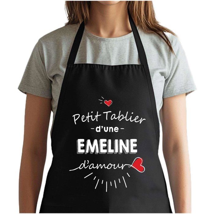 Tablier de cuisine - Emeline d'amour - Noir - Coton résistant - Impression bretonne