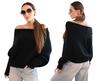 Black Oversize Women' Sweater, Loose Fit, Wide Neckline