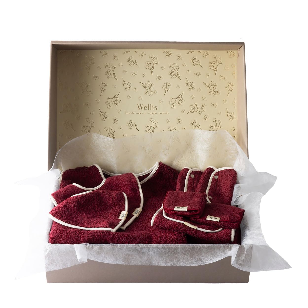 

Wellis BABY ALL in Box Bordeaux Small Large Mommy Daddy Sweat Baby Carrier (Swaddle, Bib, Bib, Sleeper, Towel, Towel, Pad, Cover, Bordeaux)