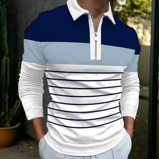 

Осень-Весна Мужская рубашка в полоску с отложным воротником на молнии с длинным рукавом Slim Fit Мягкий дышащий повседневный деловой стиль Мужской топ в тон
