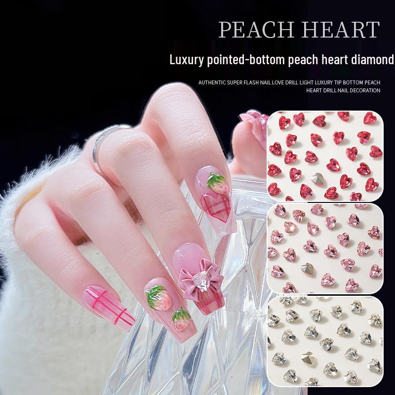 

Luxury K9 Heart Nail Art Set - Sparkling Austrian Crystal Peach Hearts, 4 Pieces