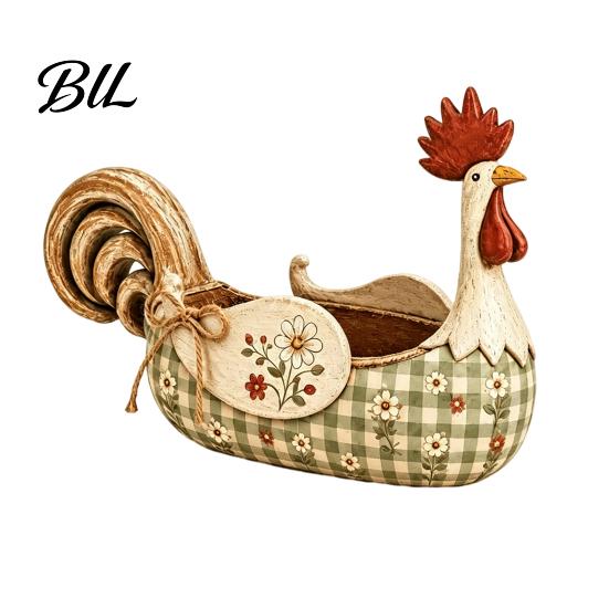 Hühnchen-Thema Küchenzubehör Vintage Bauernhaus Hahn Utensilienhalter, Harz Arbeitsplatten-Organizer, Rustikaler Landhausbehälter Koch-Caddy, A beige