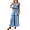 Summer Fresh Style Solid Color Cami Top + Wide Leg Pants Two Piece Set Outfit