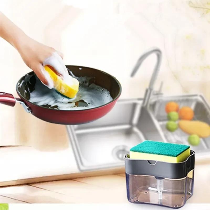 Automatická láhev dávkovače mýdla na tekutý detergent Dávkovač mýdla na nádobí do kuchyně Dávkovač kuchyňské houbičky Ruční pumpa na mýdlo 380 ml