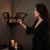 Wooden Hollow Bat Shaped Wall Shelf with Web Design Decorative Storage Rack for Halloween Home Wall Mounted Organizer