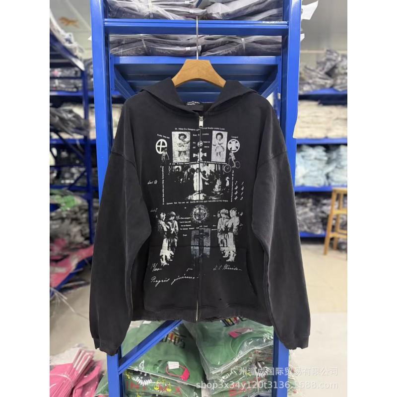 Unisex Distressed Washed Cotton Hoodie With Graphic Print Loose Fit Streetwear Sweatshirt Men Women