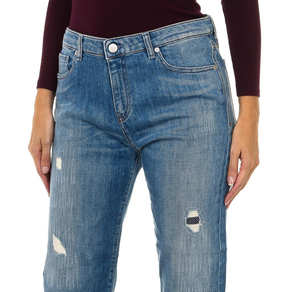 Women's Ripped and Worn Effect Long Jeans 6Y5J10-5D2MZ