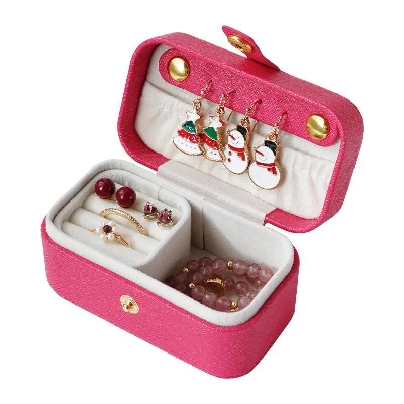 Exquisite Pu Leather Jewelry Box Simple Ring Necklace Earrings Storage Minimalist Style Daily Travel Portable Storage Box