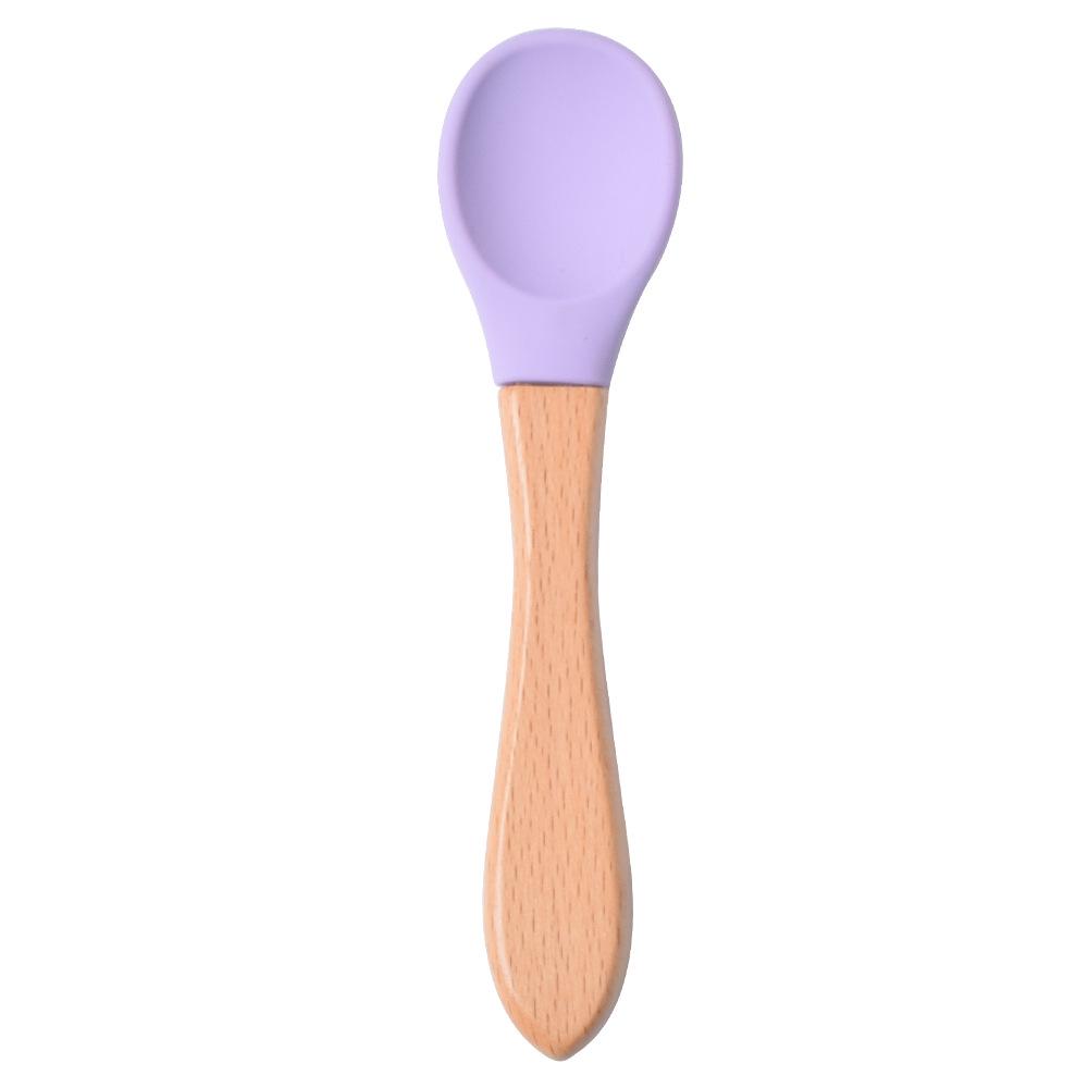 Silicone Baby Bowl & Spoon Set with Wooden Handle and Suction Cup