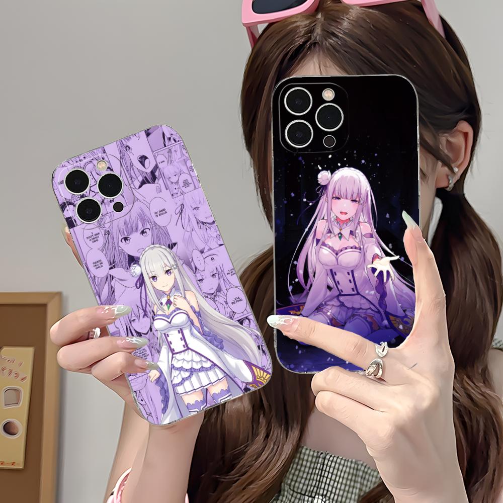 ReZero Emilia Waifu Mobile Phone Case for iPhone 17 16 15 14 13 12 11 X XR XS Air Pro Max Plus Mini Clear Colorful Cover Luxury