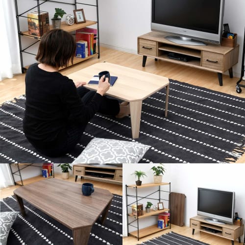 Yamazen (YAMAZEN) Folding Low Table, 75cm Wide x 50cm Deep x 32cm High, Moisture- and Heat-Resistant Tabletop with Anti-Scratch Felt, Folding Legs, Fu