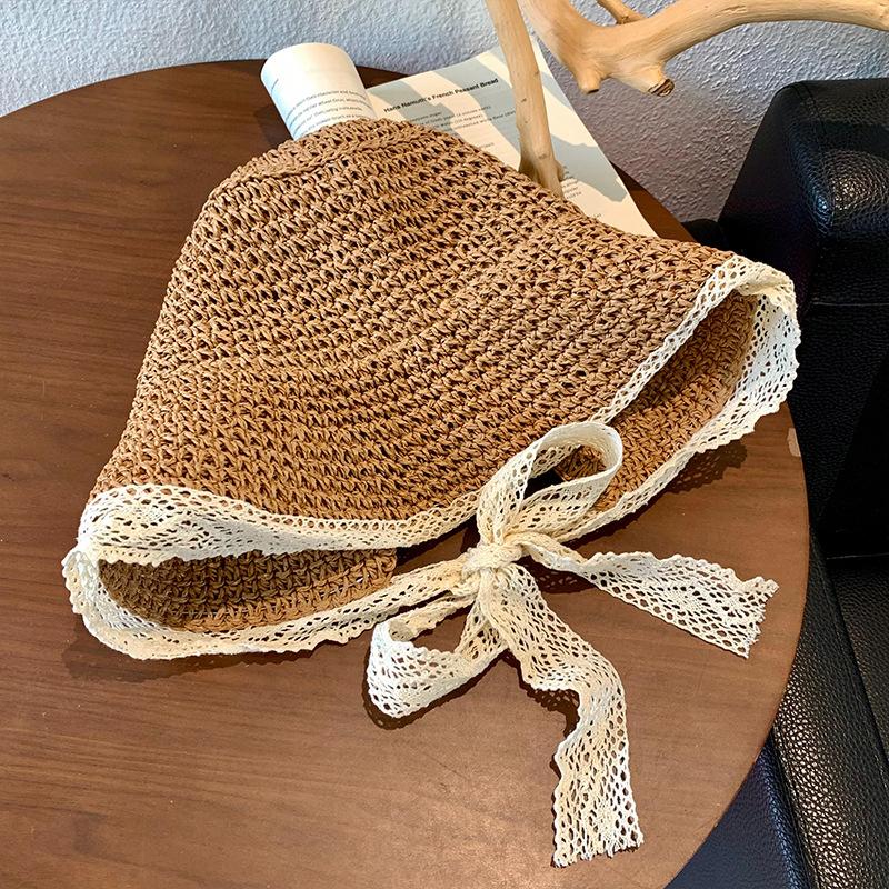 

Элегантная соломенная шляпа от солнца с кружевной отделкой для женщин - легкая, дышащая пляжная кепка с защитой от ультрафиолета one size хаки