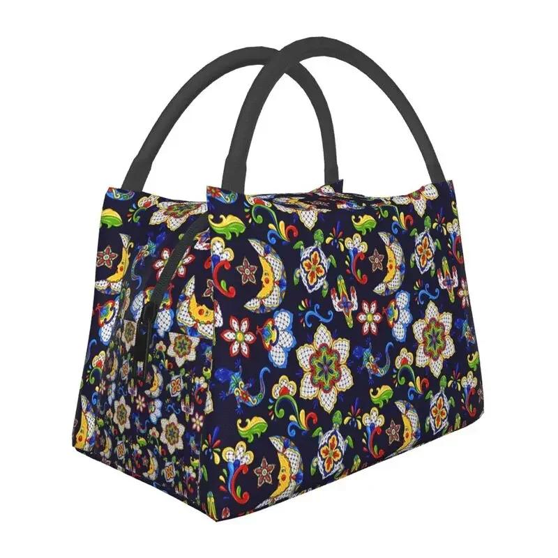 Boho Floral Mexican Flowers Insulated Lunch Bags for Women Resuable Thermal Cooler Lunch Box Beach Camping Travel Lunchbag