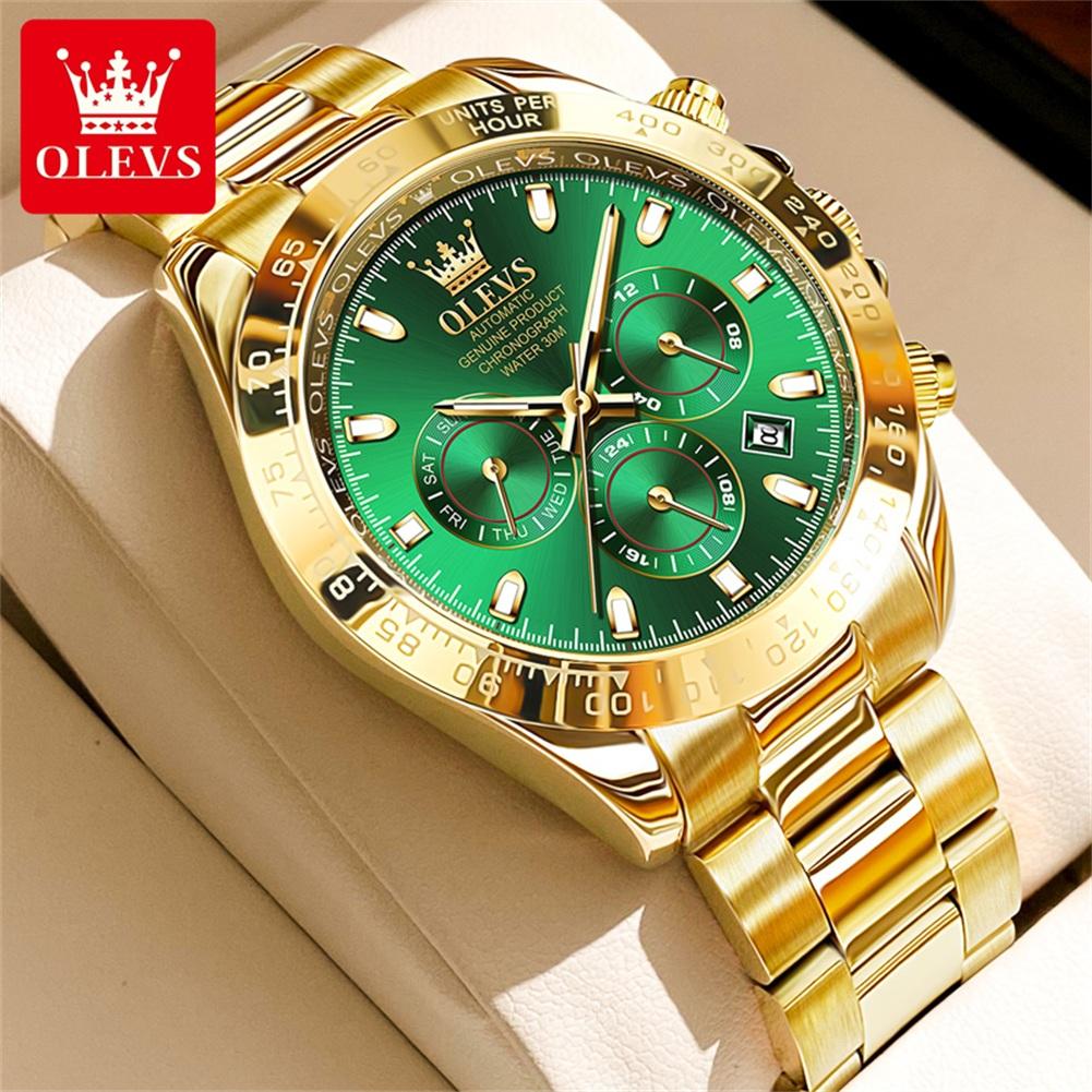 OLEVS 6638 Top Luxusmarke Automatische Uhr für Herren Wasserdicht Leuchtend Chronograph Kalender Original Gold Mechanische Armbanduhr
