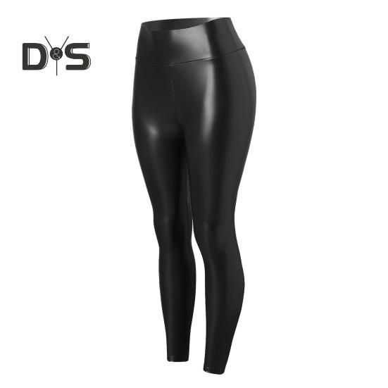 Women Faux Leather Pants Elastic Skinny Butt-lifted High Waist Glossy Soft Breathable Figure-shaping Tummy Control Solid Color Lady Nightclub Party