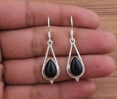 Massief 925 Sterling Zilver Zwarte Onyx Edelsteen Dames Hangende Oorbellen Cadeau Voor Haar Statement Oorbellen sieraden