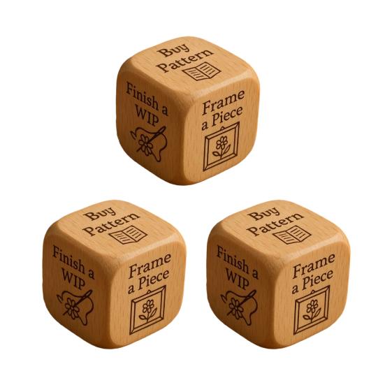 1/2/3/5/6/8Pcs Wooden Quilter Dice with 6 Engraved Quilting Tasks Solid Wood Quilting Embroidery Knitting Projects Baking Drinking Decision Dice Tools