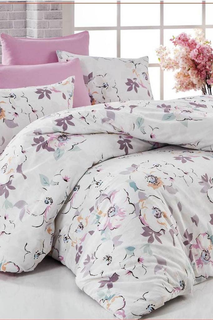 Çift Kişilik Nevresim Takımı Pamuklu Lavanta Baharı