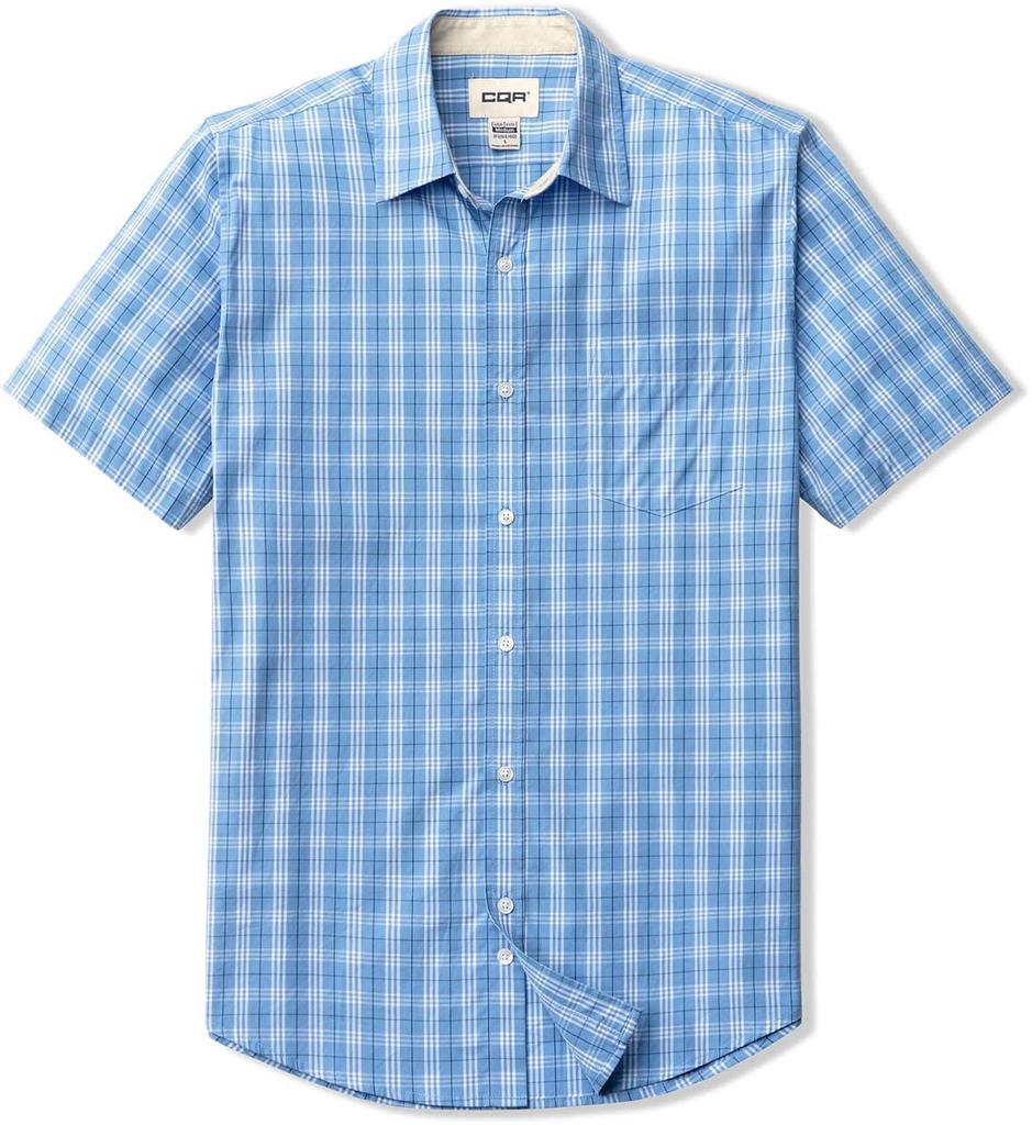 CQR Pánská ležérní košile s krátkým rukávem Regular Fit s náprsní kapsou, lehká a bavlněná kostkovaná, ideální pro nebo dostupná v nadměrných velikostech, odolná, 100%