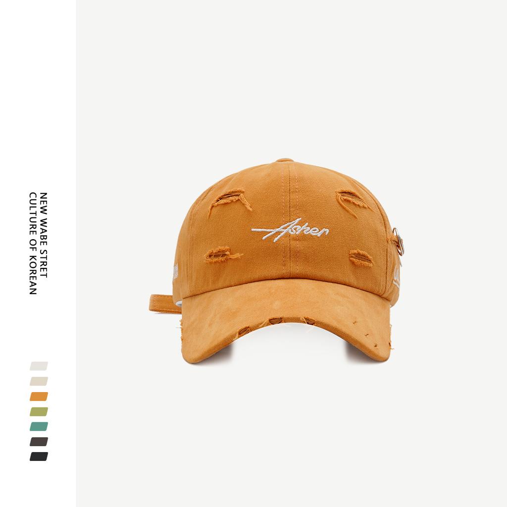 Ripped iron ring soft top cap women's spring and autumn personality simple street sunscreen baseball cap summer tide