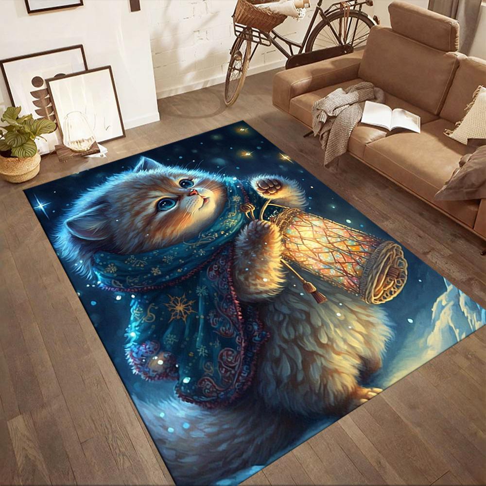 Moonlit Cat Dream Floor Mats for Living Room, Bedroom and Room Decoration Are Suitable for Gifts.