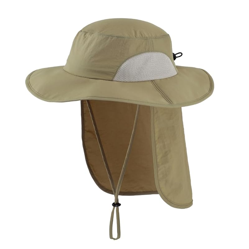 

[Connectyle] men s UPF50+ safari hat wide brim mesh sun hat agricultural work hat mountain climbing fishing hat light khaki green