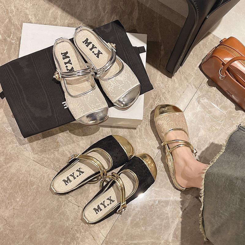 French retro half slippers women's summer outer wear temperament gentle Muller shoes bag head new mesh lazy sandals