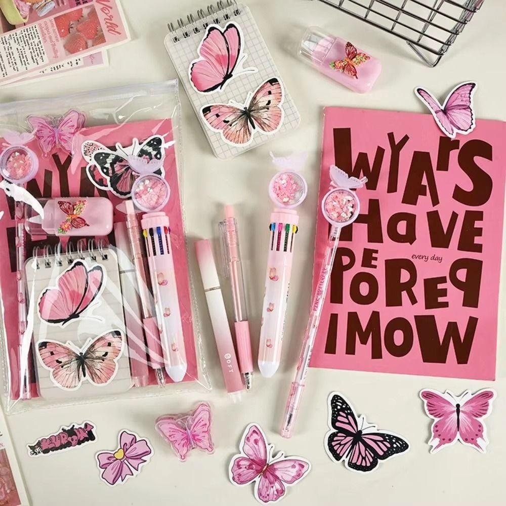 9 In 1 Butterfly Stationery Set INS Highlighter Pen Study Stationery Gifts Pencils Erasers Ballpoint Pen Office Stationery Kit